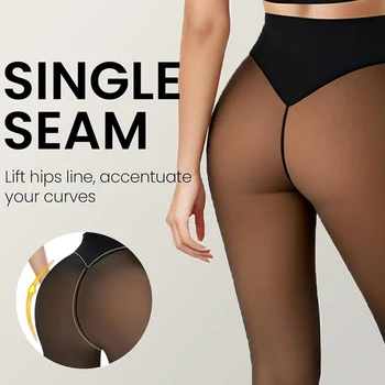 One Seam Fleece Lined Tights Shaping Thermal Leggings Compression Band Translucent Pantyhose Sheer Fleece Leggings Plus Size 1