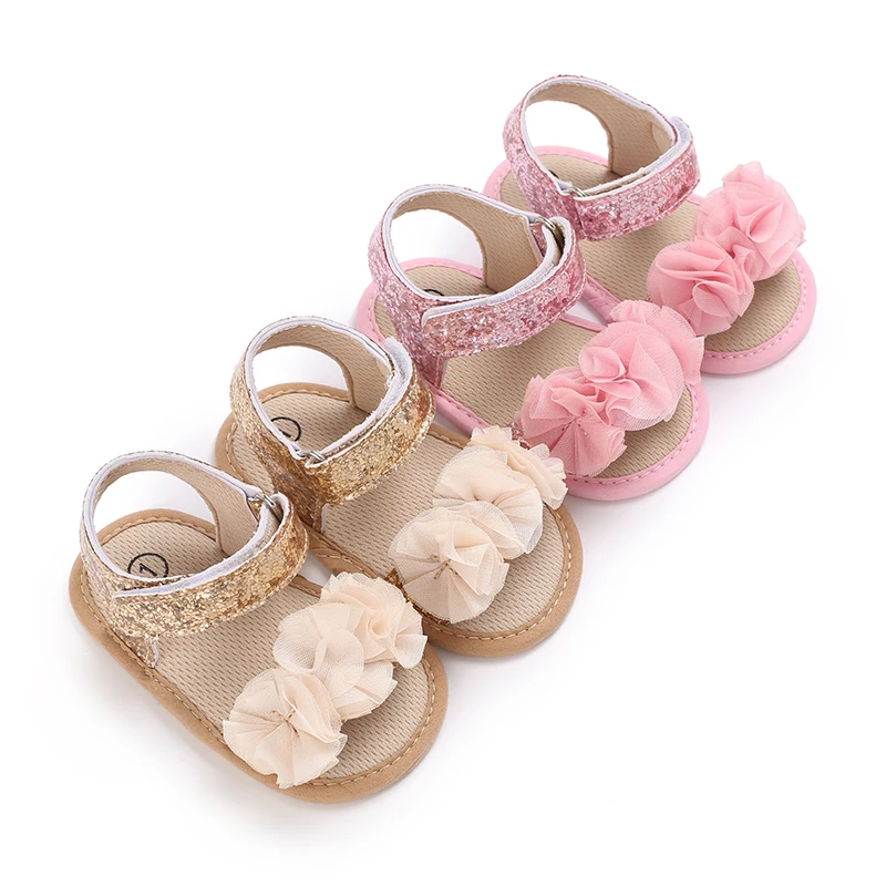 Sweet Flower Infant Baby Shoes Baby Girl Shoes Toddler Flats Summer Sandal Soft Rubber Sole Anti-Slip Crib Shoes First Walker