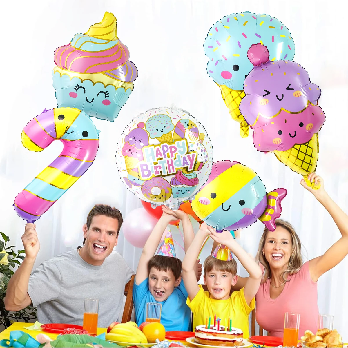 6 Stück Eiscreme-Ballons, Eiscreme, Eis am Stiel, Süßigkeiten, Zuckerstangen, Dessert-Ballons, Dekorationen für Geburtstagspartys mit Eiscreme-Thema – Detail 5