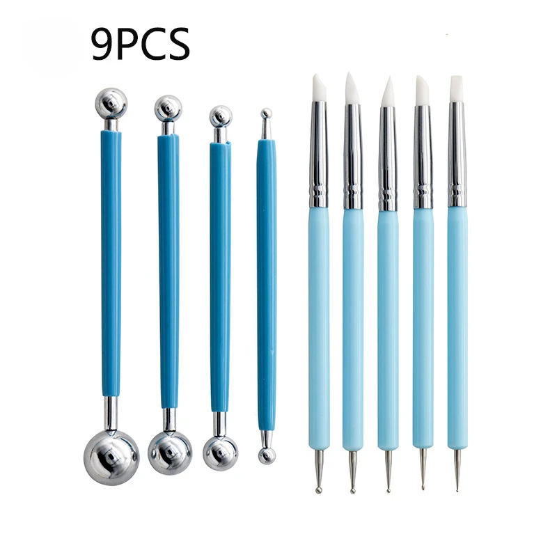 9 Pieces Set Clay Pottery Tools Silicone Point Drill Stainless Steel Beads  Ball Sticks Creasing Pen Pottery & Ceramics Tools - Pottery & Ceramics Tools  - AliExpress