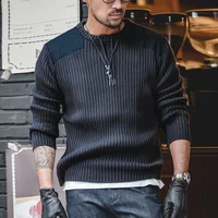 Maden Vertical Stripe Sweater O-Neck Slim Fit Men’s Retro Knitted Pullover Patch Stitching Design Classic Sweaters Men Clothing 2