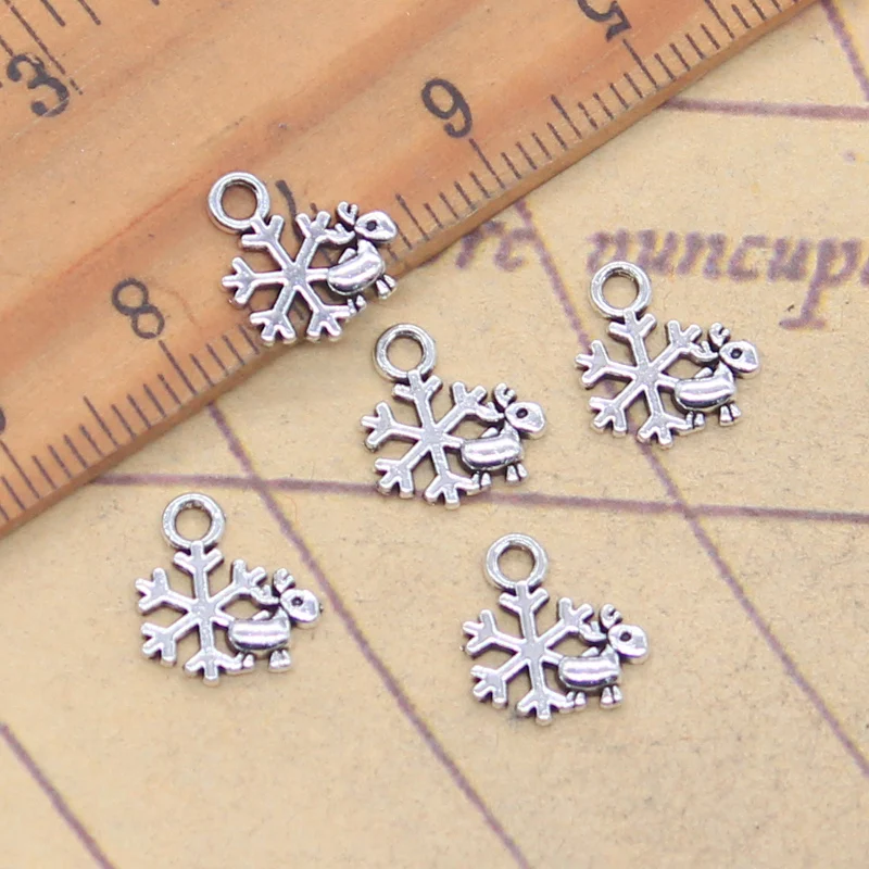30 Stück Charms Schnee Weihnachten Hirsch Schneeflocken 11x10mm Antik Silber Farbe Anhänger Herstellung DIY handgemachten tibetischen Schmuck finden