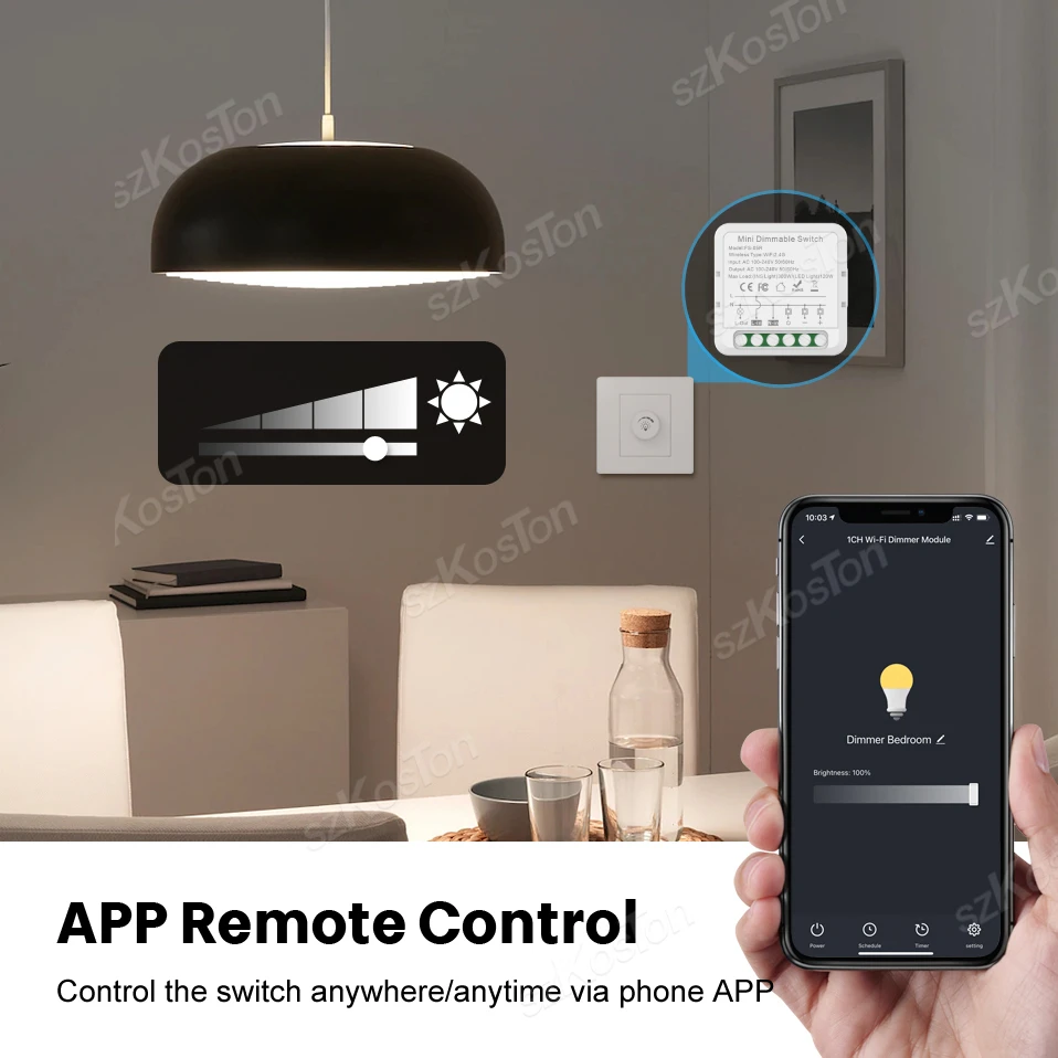 Led Dimmer Switch Smart Light Switch Smart Dimmer Switch Led Dimmer Controller Lamp Dimmer Tuya WiFi Smart Dimmers 100~240V LED Dimmer Switch Module 1 Channel Light Bulb Brightness Control Works with Alexa Google Home