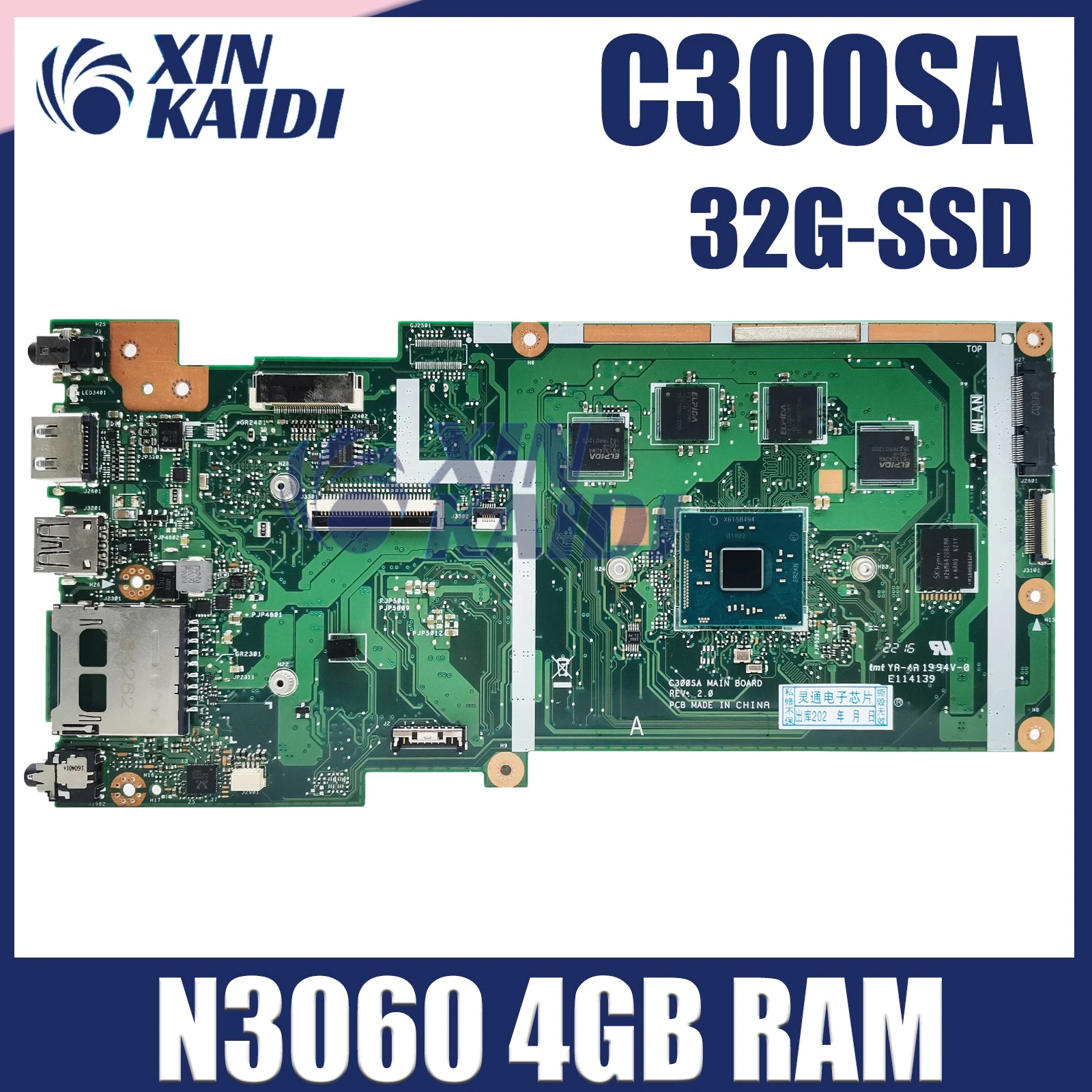 Материнская плата для ноутбука C300SA Материнская плата ASUS Chromebook C300S N3060 N3050 4G 32G-SSD