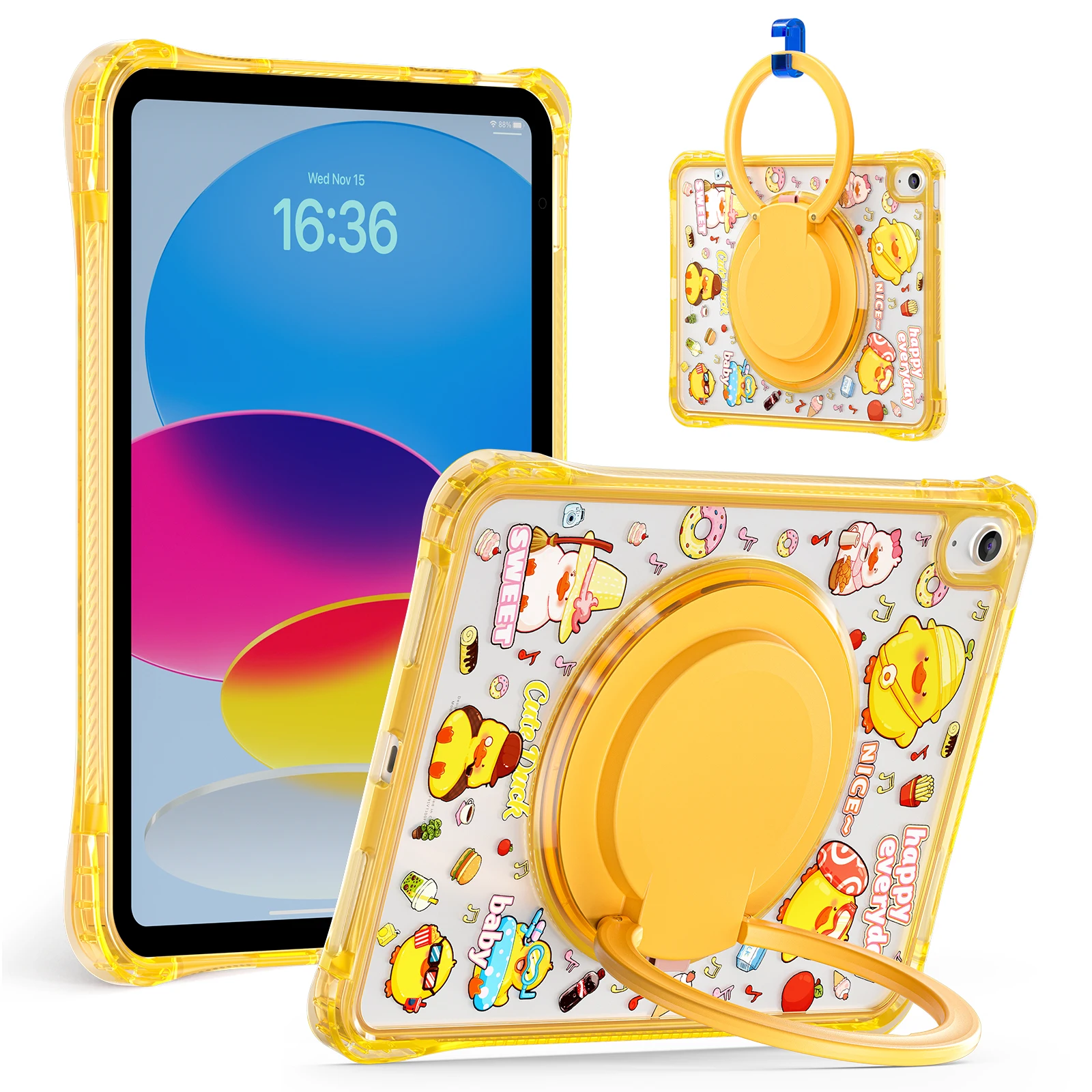 Cartoon Design Transparent Shockproof Tablet Case with Hand Stand