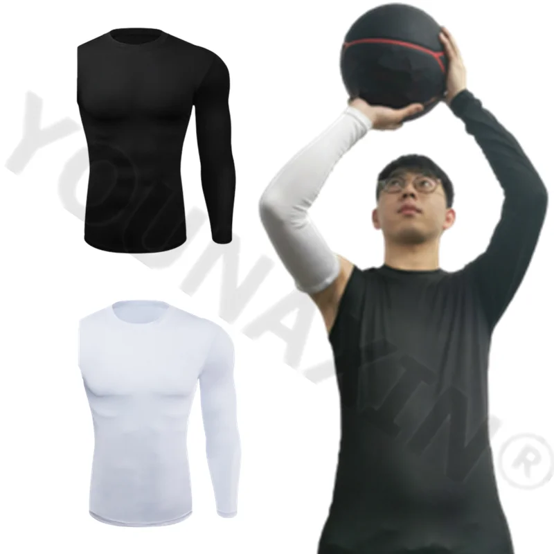 Men Long Sleeves T-Shirts Base Layer Basketball Sports Tight Compression Gym Fitness Jogger Running Top Jersey Outdoor Clothes