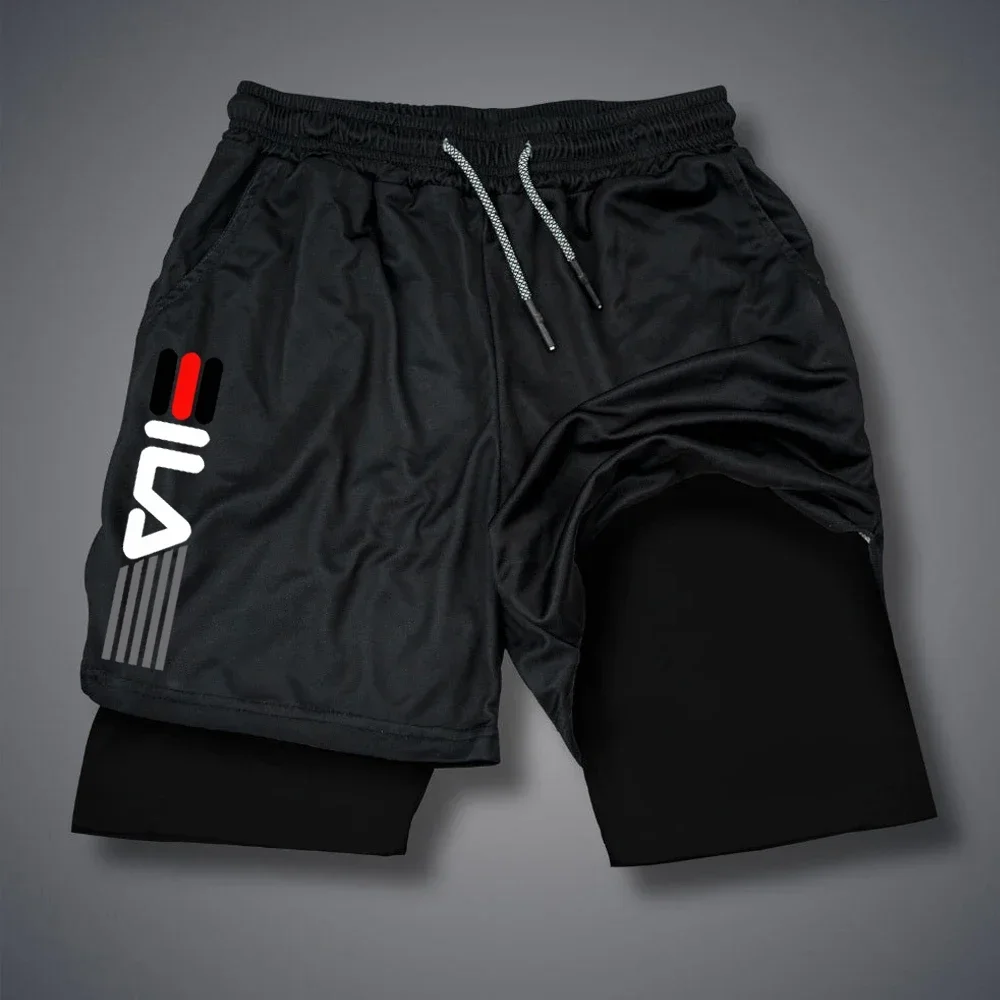 

Men's Letter Print Shorts Summer Casual Sportswear Double Deck Quick Dry 2 In 1 Short Pants Gym Beach Jogging Training Shorts