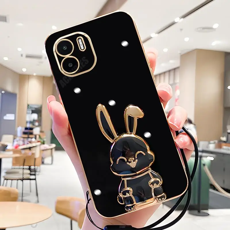 Custodia In Silicone Con Supporto Per Coniglio Placcato Redmia1 Per Xiaomi Redmi A1 A2 Plus A1Plus 12C 10A 10C 9A 9C 10 Custodia Per Cinturino Da Pols