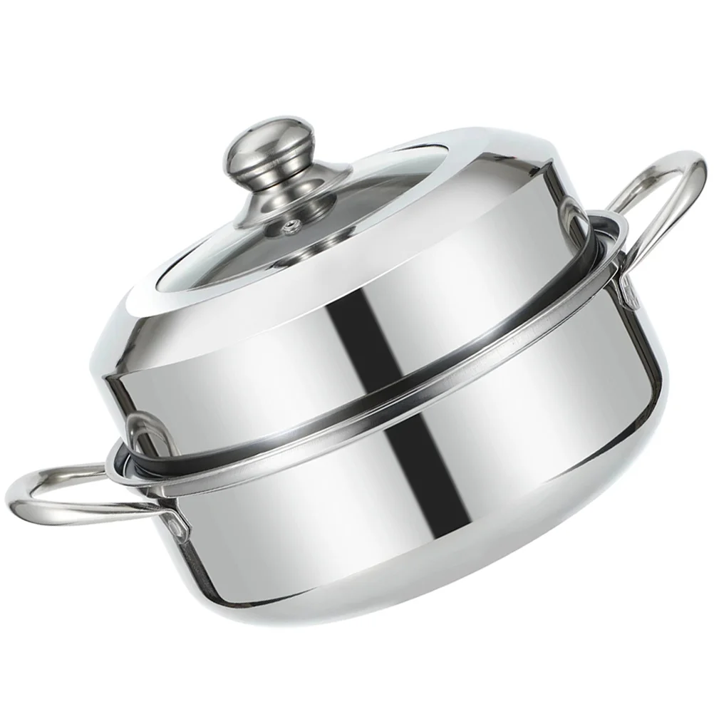Hotpot Double Layer Soup Steamer Reusable for Food Household Steaming Cookware Silver Stainless Steel Stockpot
