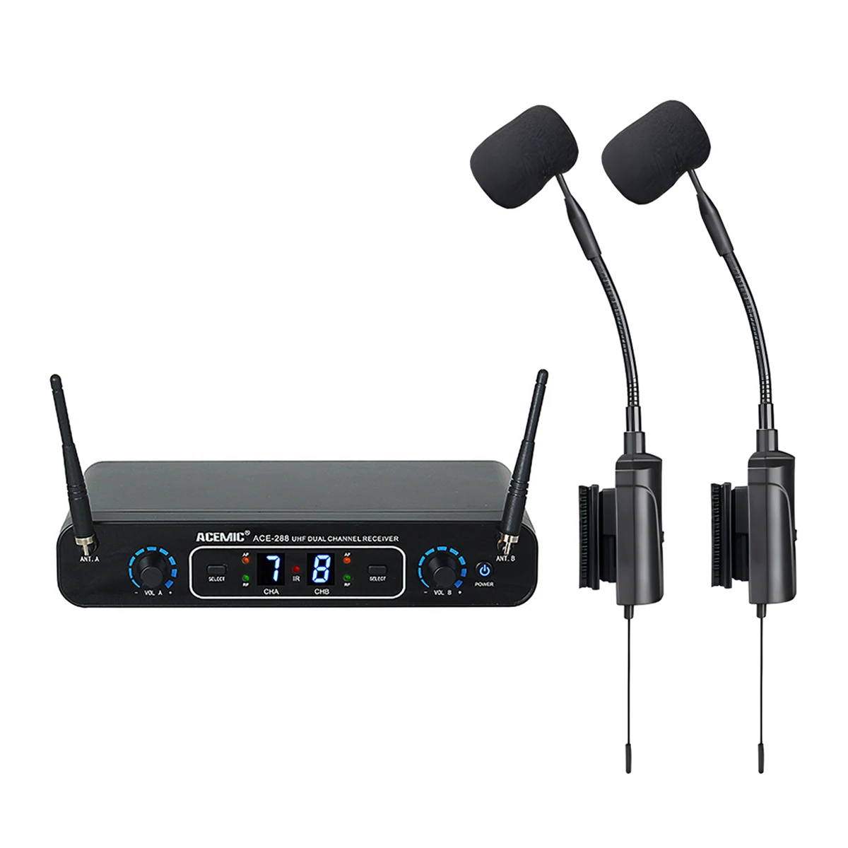 Acemic ACE-288/AT-5 무선 아코디언 마이크 시스템 UHF 듀얼 채널 버튼 또는 피아노 아코디언 무대 공연용