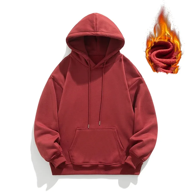 Men's Solid Autumn Winter Hooded Drawstring Pullover Pockets Long Sleeve Sports Hoodies Casual Loose Vintage England Style Tops