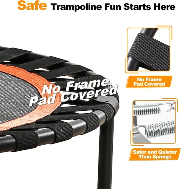 Foldable Mini Trampoline 40/48 inch, 330lbs Capacity, Portable Rebounder with Bungee Bands for Adults & Kids