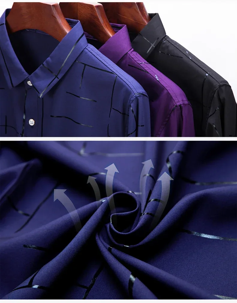 Description Picture 3 of item2022 Brand Casual Plaid Luxury Plus Size Long Sleeve Slim Fit Men Shirt Spring Social Dress Shirts Mens Fashions Jersey 41607