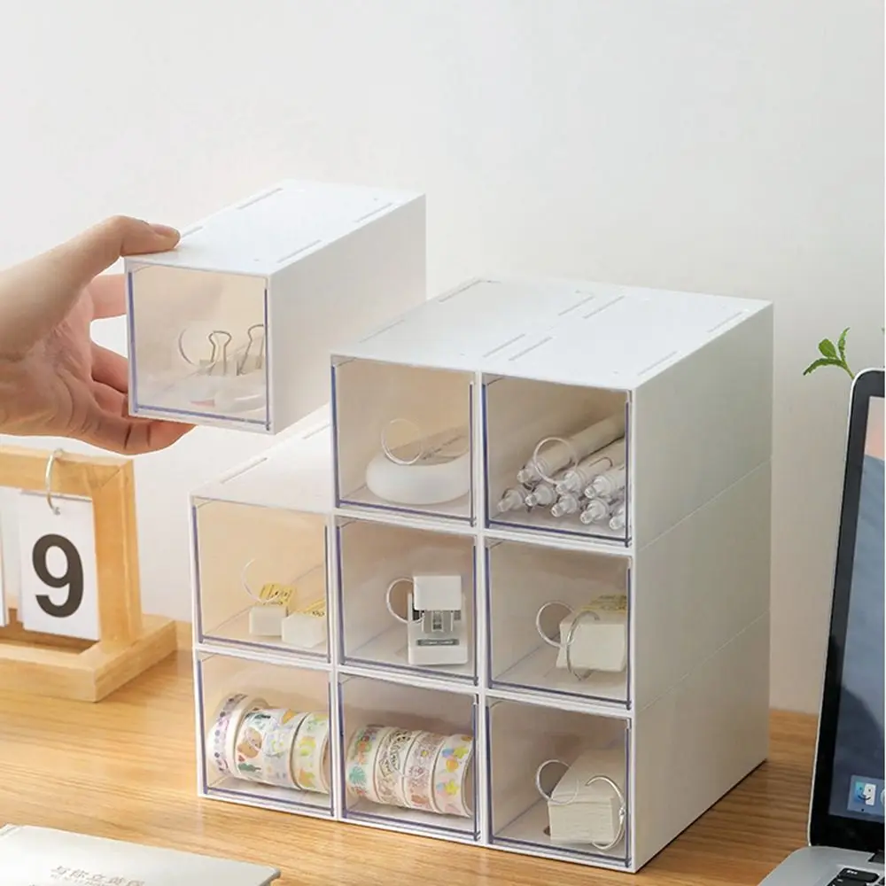 

Plastic Drawer Storage Box Single Compartment Rectangular Stationery Storage Box Transparent Dustproof Cosmetic Organizer