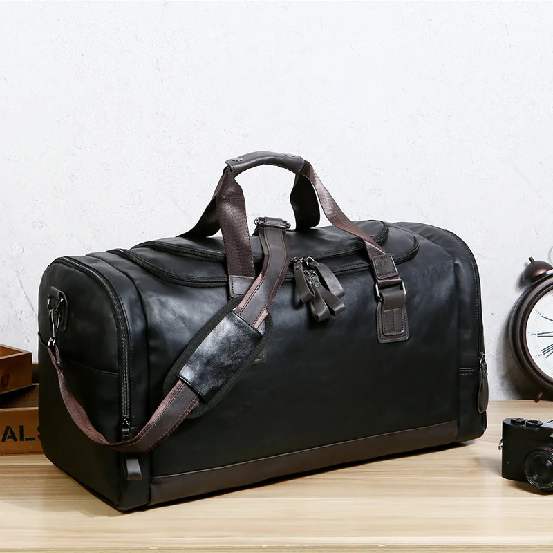 PU Leather Travel Bag Tote for Men with Large Capacity