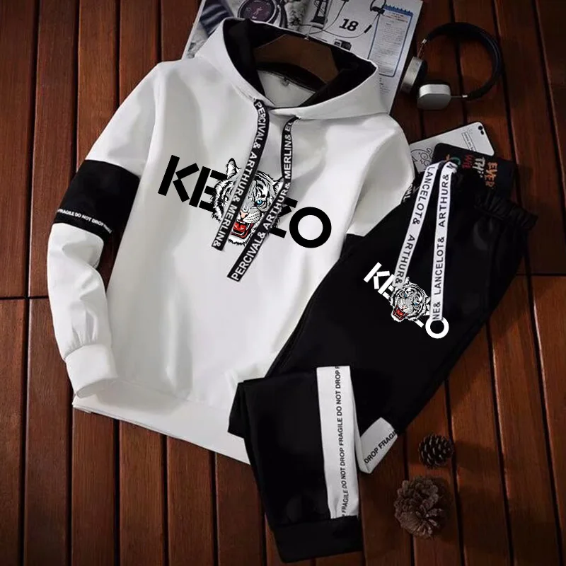 

Newest Men's Letter Printed Tracksuit Drawstring Hoodie + Sweatpants 2PCS Casual Sweatshirt Sets Outdoor Sport Kit Male Clothing
