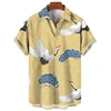 Retro Animal Hawaiian Shirt Men 3d Crane Print Short Sleeved Loose Casual Oversized Shirts Street Harajuku Tops Button Blouse 5
