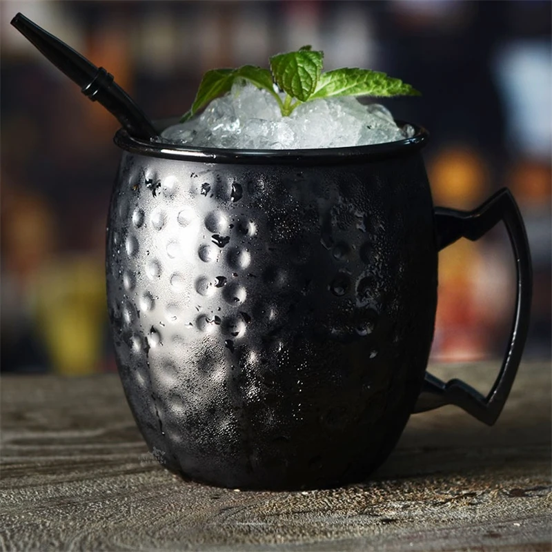 1pcs 550ml Black Moscow Mule Copper Mugs Metal Mug Cup Stainless Steel Beer Wine Coffee Cup Barware