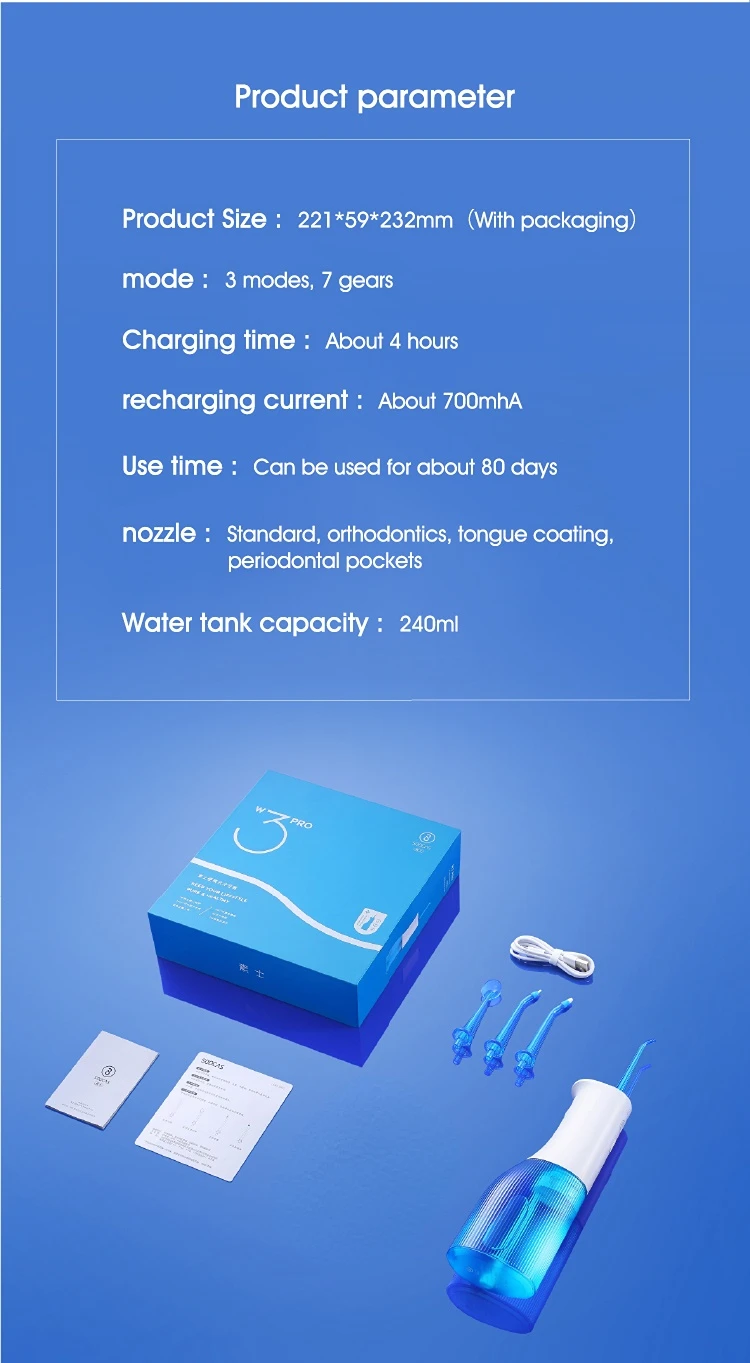 Xiaomi SOOCAS W3 Pro Water Flosser Teeth 4 Type Nozzle Cleaner description image 15