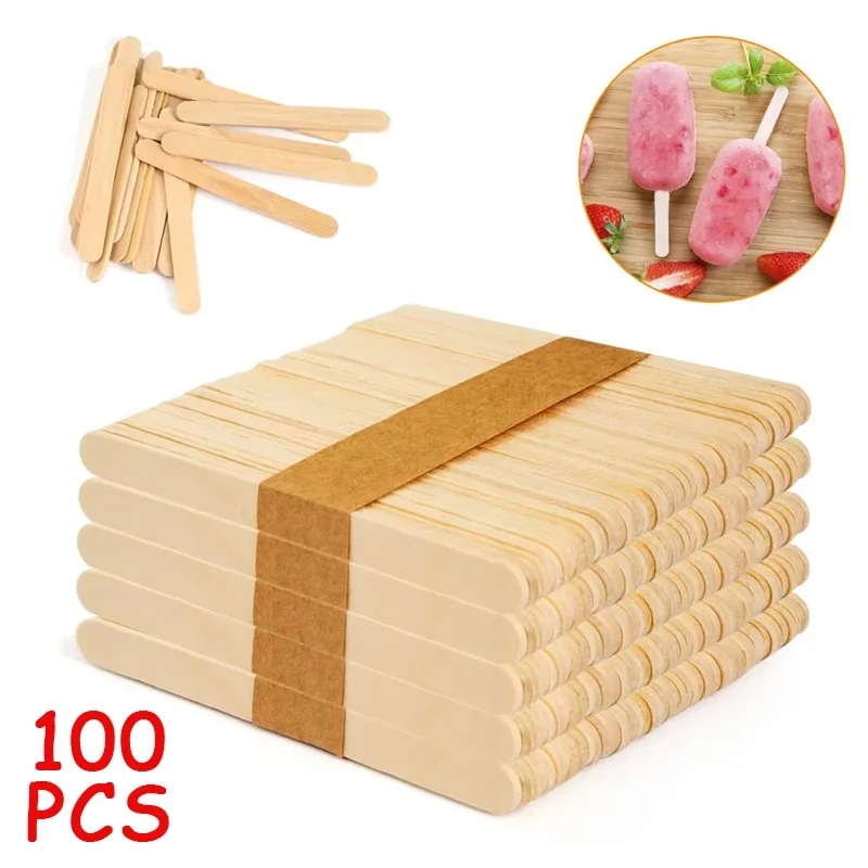 100pcs Ice Cream Wooden Sticks Spoon Hand Crafts Art Lolly Cake Tools DIY