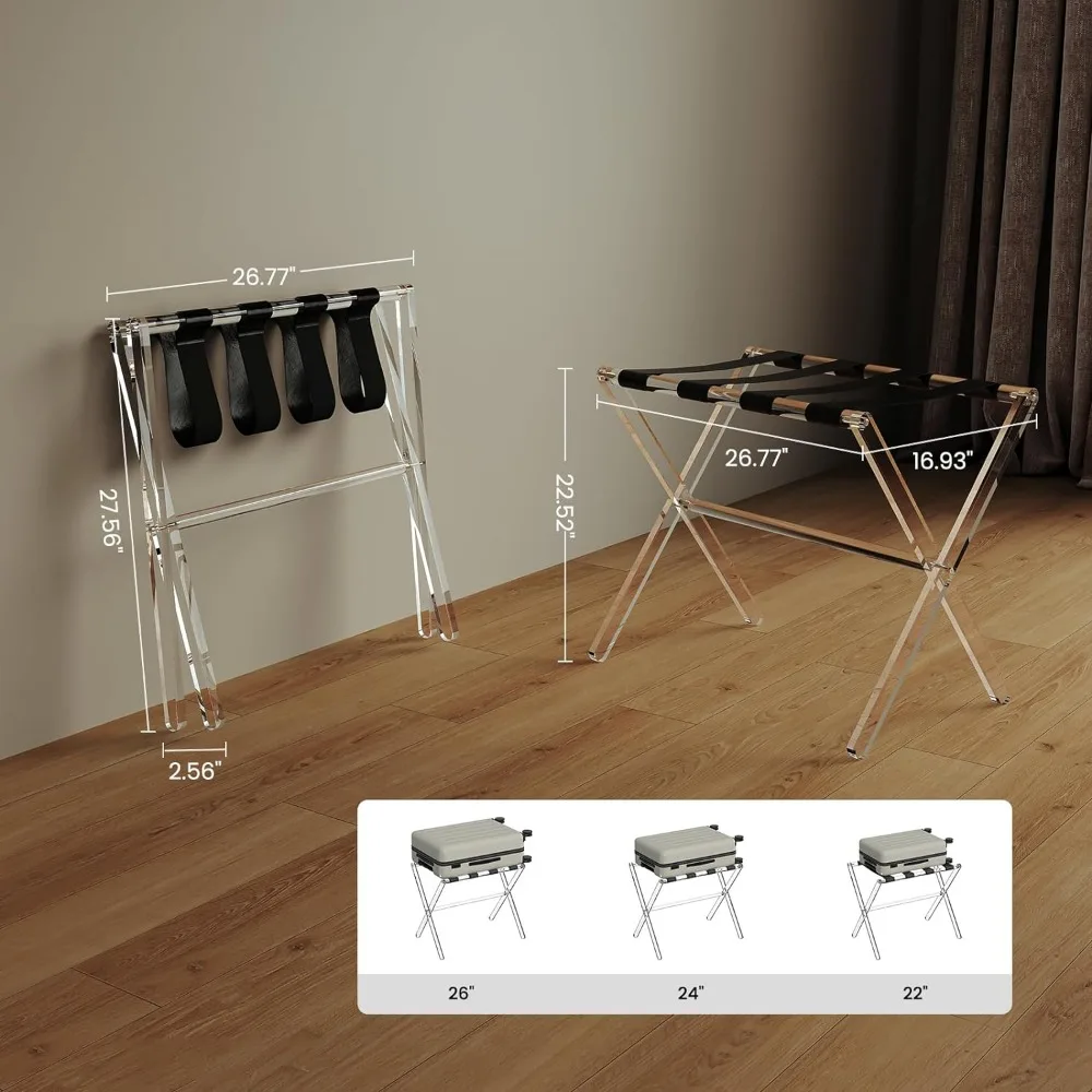 Acrylic Luggage Rack for Guest Room-Foldable Clear Fancy Suitcase Stand with Leather Straps for Bedroom,Hotel,Ease of Use images - 6