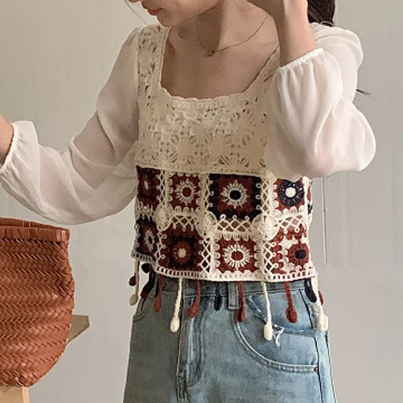 Manga A Crochet En Blusa De Tela Blusa Crochet Manga Larga Blouse