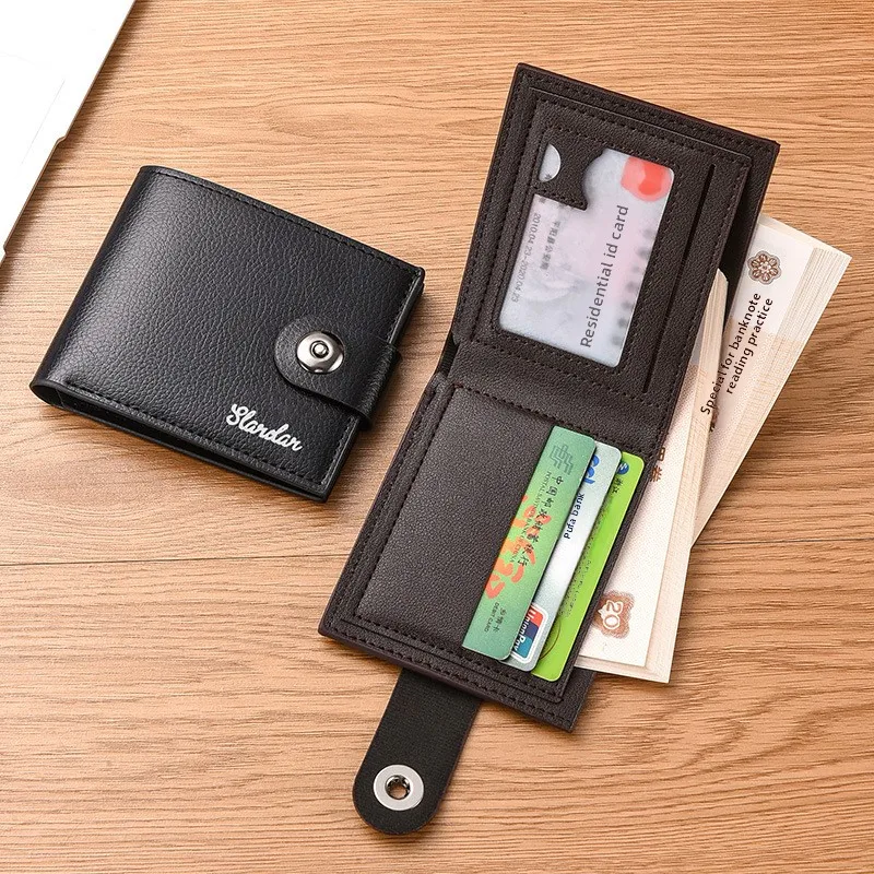 Magnetic buckle wallet for men, simple and ultra-thin with multiple card slots, student casual wallet, business youth wallet