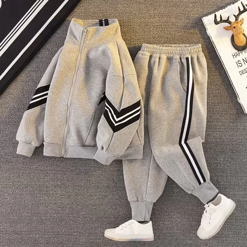 

Весенне-Осенние костюмы для мамы и детей, одежда для маленьких мальчиков, комплекты из двух предметов в полоску с рукавами на молнии для малышей, детские спортивные костюмы, наряды, 2024