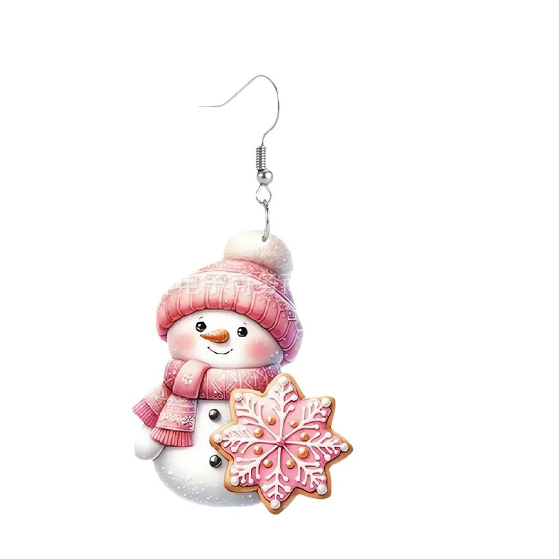 Acrylic Earrings Pink sequined acrylic cartoon Christmas snowman earrings women jewelry gift for parties and celebrations