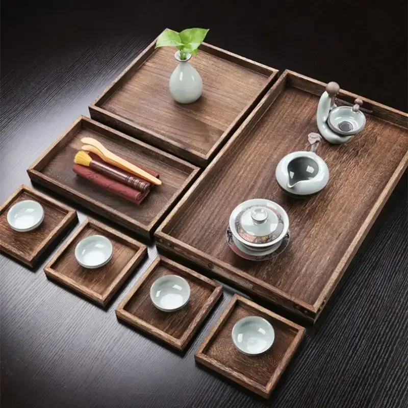 Tea Tray Tea Set Wooden Serving Tray For Brewing Tea Seven Piece Set Of Burnt Tung Wood