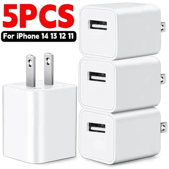 5-1Pcs 5V1A USB Wall Charger Adapter Fast Charging for IPhone 14 13 12 11 Pro Max XR XS X 8 7 6 Plus IPad Travel Adapter US Plug