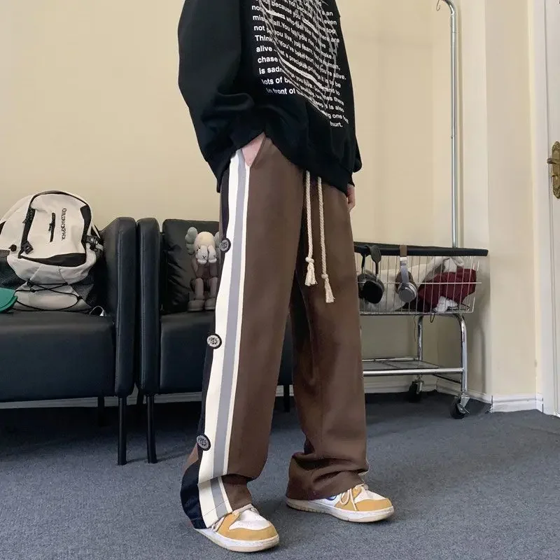 Pantalones drapeados Pantalones deportivos rectos para hombre Ropa popular coreana a rayas de otoño e invierno Pantalones deportivos de hombre Harajuku de talla grande