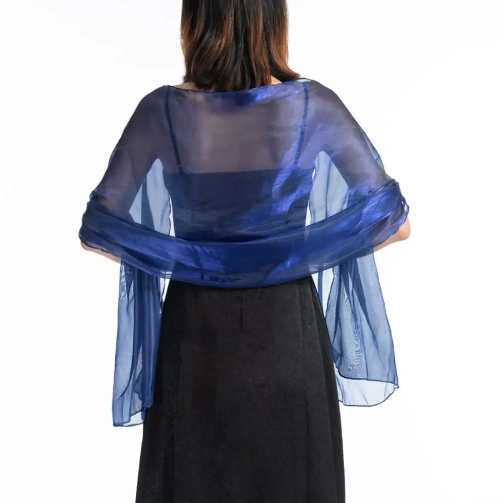 Solid Color Silky Shawls and Wraps Fashion Sunscreen Soft Evening Dress Scarf Wraps Transparent Organza Wedding Bridal Shawl 6