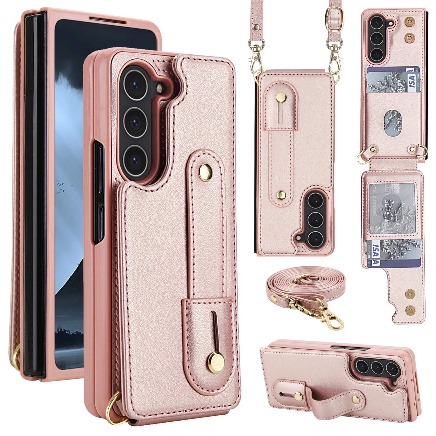 Premium Wallet Case with Strap and Magnetic Closure - Wristband Card Slot Protective Cover