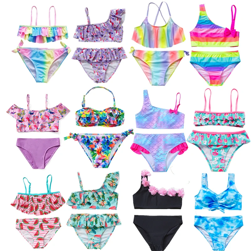 Girls swimsuit two piece hot stamping children's swimwear beachwear