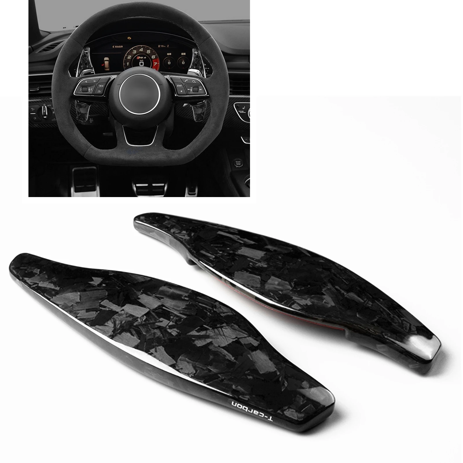 

2PCS Real Carbon Fiber Forged Steering Wheel Shift Extended Paddle Extension Trim For Audi R8 RS3 RS4 RS5 TT RS