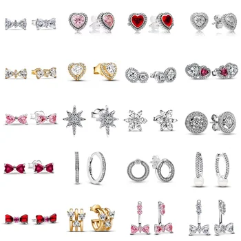 Red,pink, bow earrings are fit women with primitive charm. 925 silver hot selling earrings DIY birthday jewelry gift 2025 new