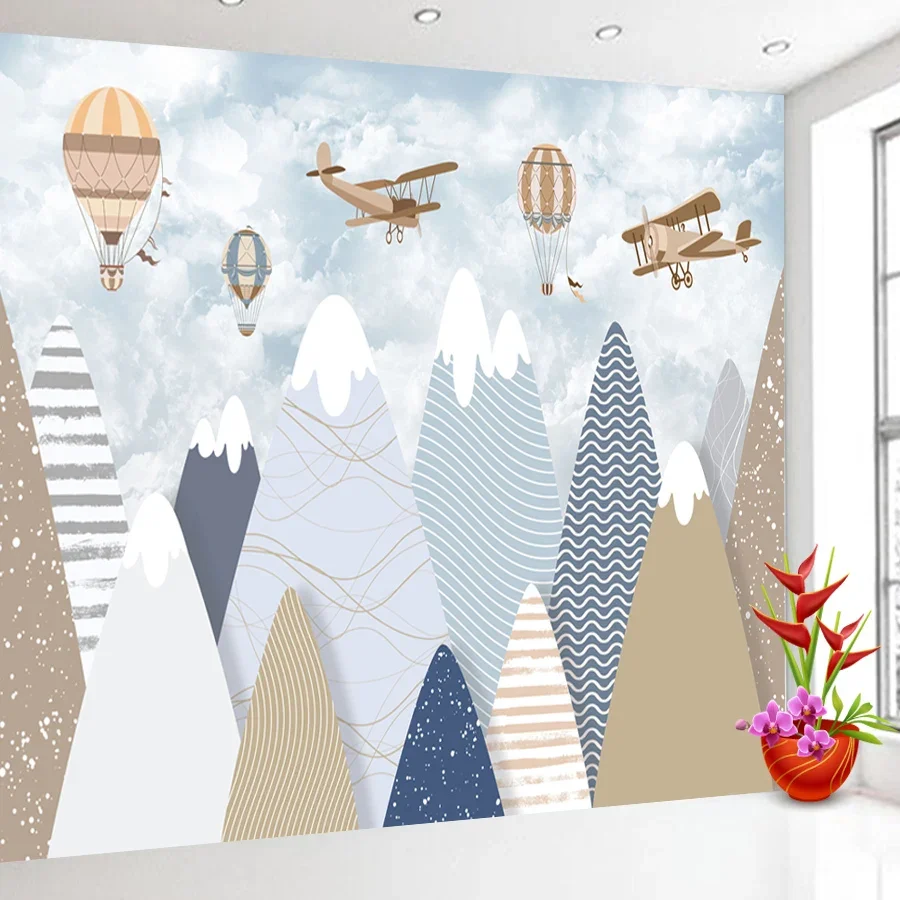 Custom Cartoon Peel and Stick Removable Optional Mountain Craft Wall Papers Home Decor Wallpapers for Living Room Baby Bed Mural