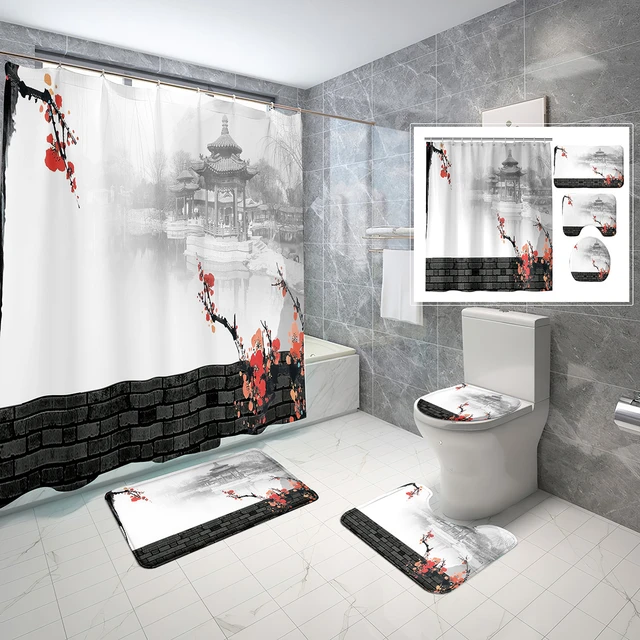 4/3/1 Pcs Bathroom Decor Full Moon Night of Wolf Cool Bathroom Set  Waterproof Shower Curtain Non-Slip Toilet Mat Rugs Set