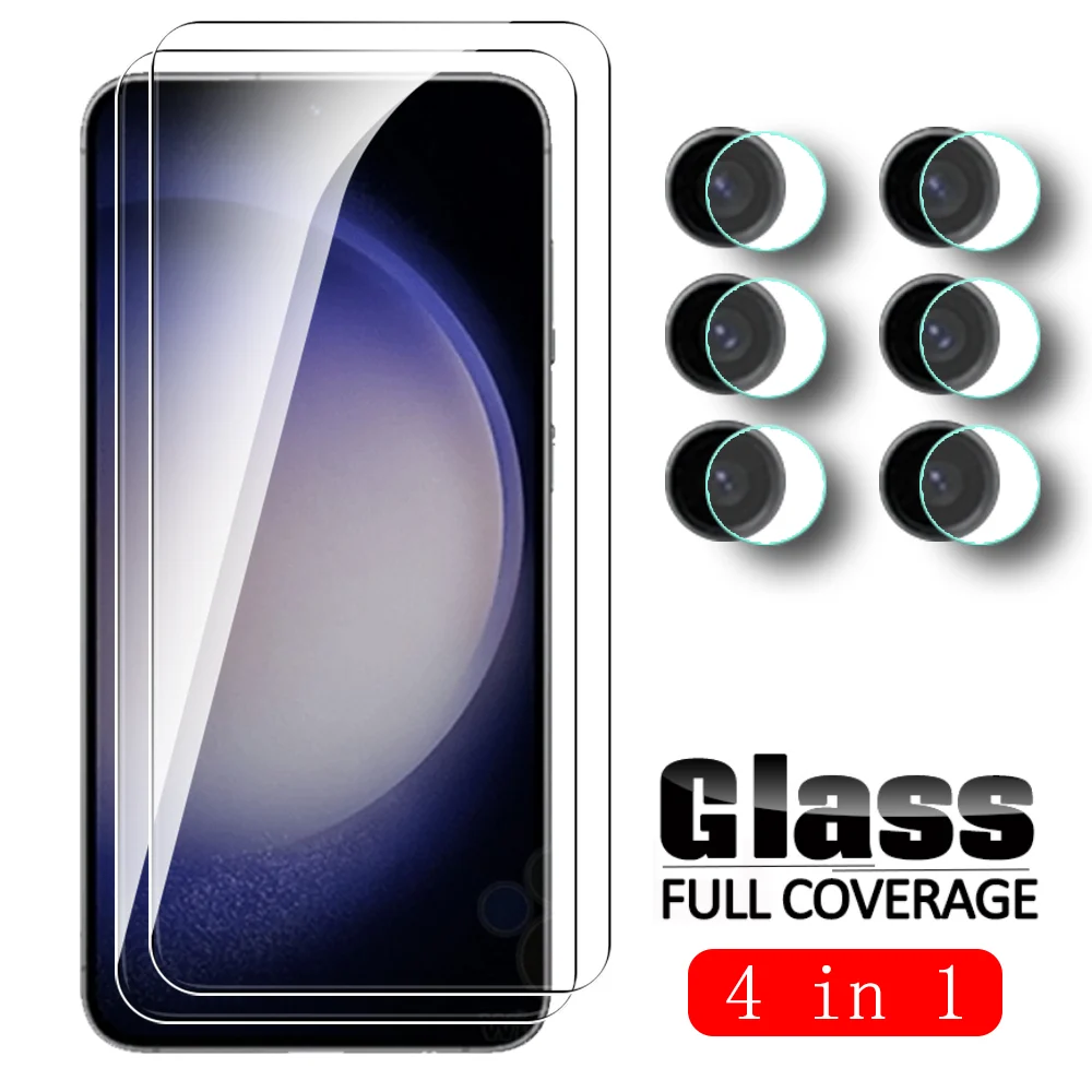 

Стекло с полным покрытием для Samsung Galaxy S21 FE S22 S23 Plus 5G 4 в 1, защита экрана объектива камеры S21 + S22 + S23 + S23FE, закаленное стекло