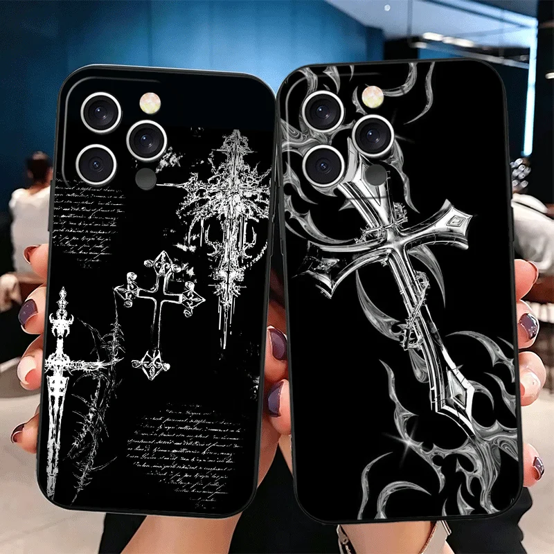 Gothic Cyber Sigil Cross Soft Black Phone Case s Back Cover