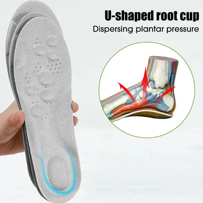 4D Arch Support Insole Running Shock-absorbing Cotton Shoe Pad Relieve Pain Acupoint Massage Sports Insoles Fitness Foot Cushion