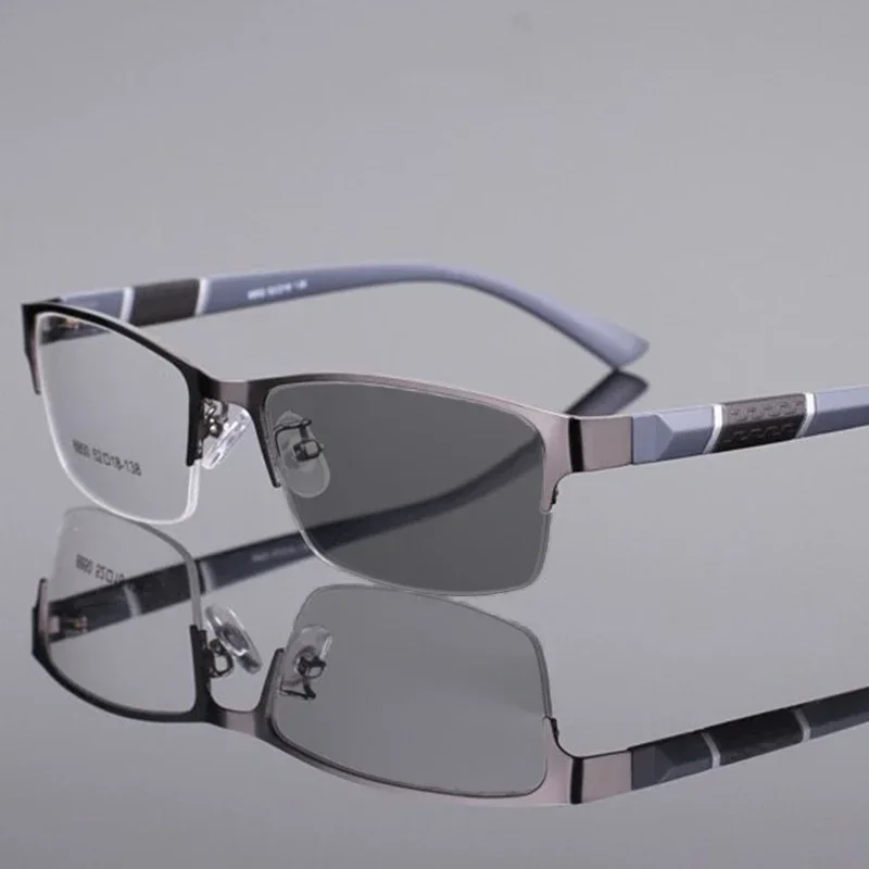 Metall Business Photochrome Myopie Brille Klassische Halb Rahmen Anti-blau Licht Brillen Outdoor High Definition Nahe Anblick Gläser – Detail 16