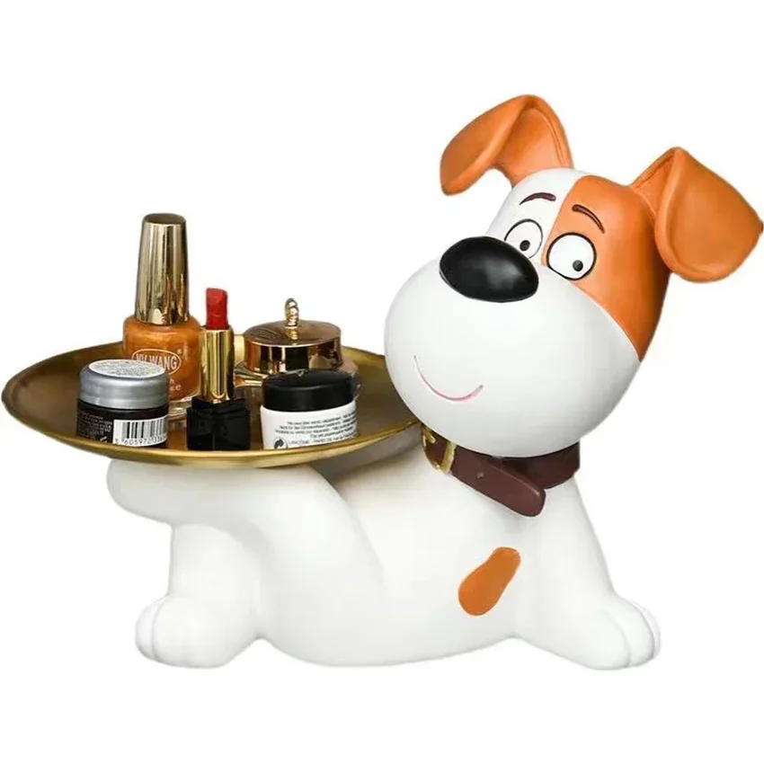 

Полимерная статуя собаки Батлера с подносом для хранения стола для живой комнаты украшения французского бульдога Декоративная скульптура ручная работа подарок