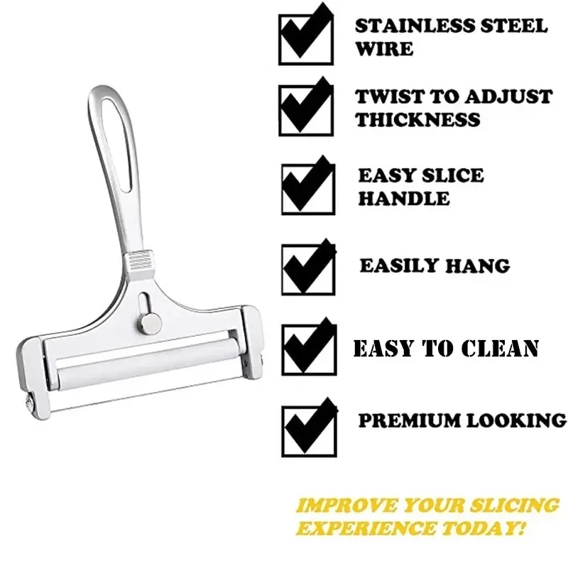 Cheese Slicer ANYOHOE with 1 Extra Stainless Steel Wire Adjustable Thickness for Soft and Semi-Hard Cheeses