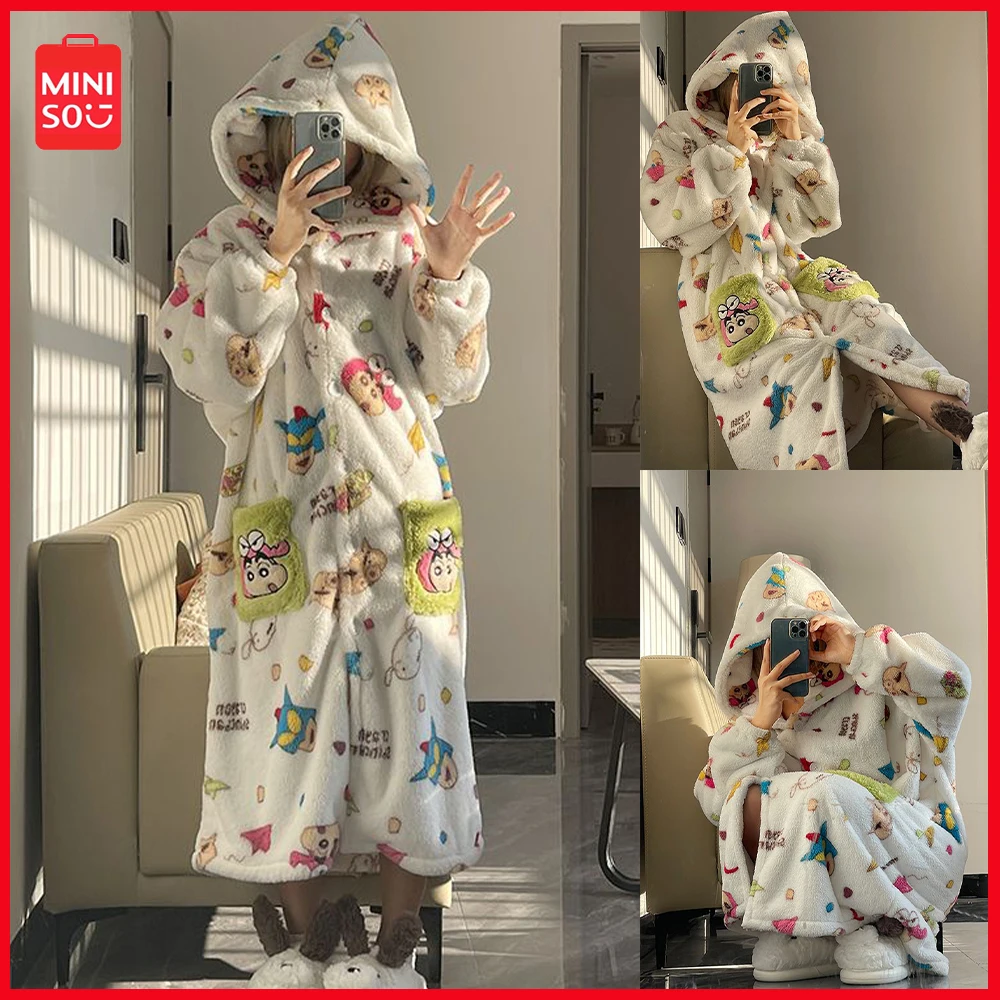 

Miniso Crayon Shin Chan Cartoon Anime Korean Version Women S Coral Velvet Long Sleeved Pajamas Winter Versatile Home Clothing