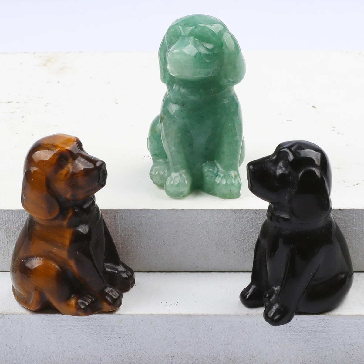 Black Obsidian Dog Figurine Natural Stone Hand Carved Jade Mini Puppy Crystal Craft Chakra Home Decor 1.5