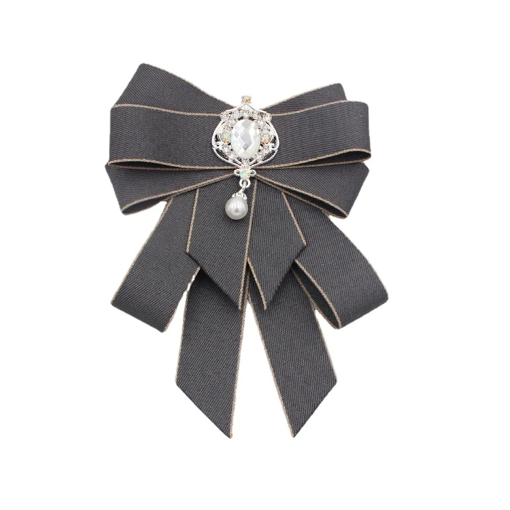 Handmade fashion black ribbon bow tie rhinestone crystal fabric luxury wedding gift for women bow tie