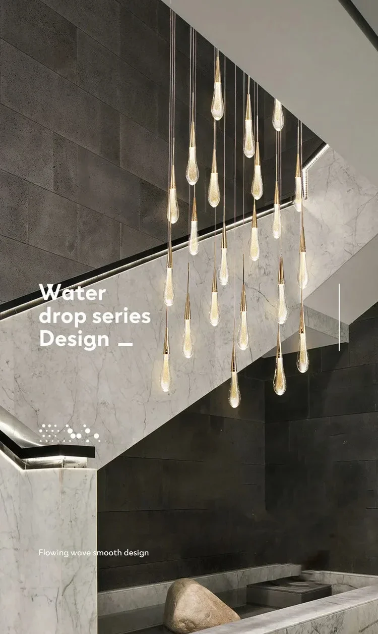 Description Picture 2 of item2024 New Modern LED Crystal Pendant Light Lustre Restaurant Bar Composite Staircase Light Living Room Home Decoration Lighting
