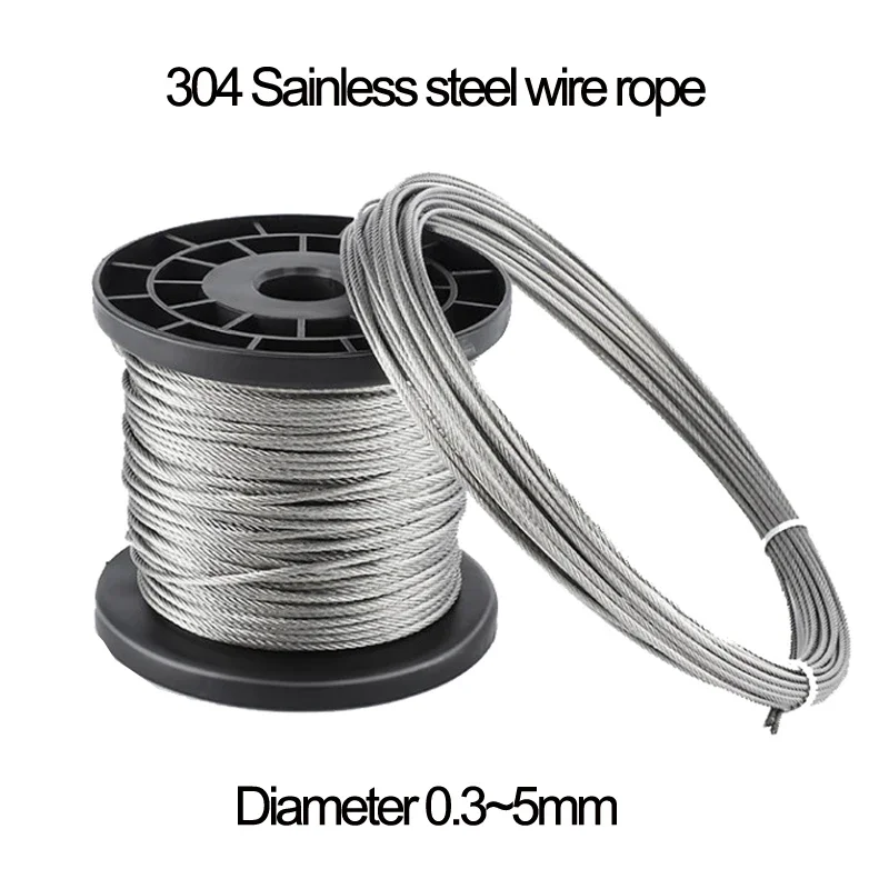 Stainless steel wire rope steel wire rope SUS 304 Stainless steel wire rope Full size Diameter 0.3~5mm Length 20~100 Meters Waterproof soft cable